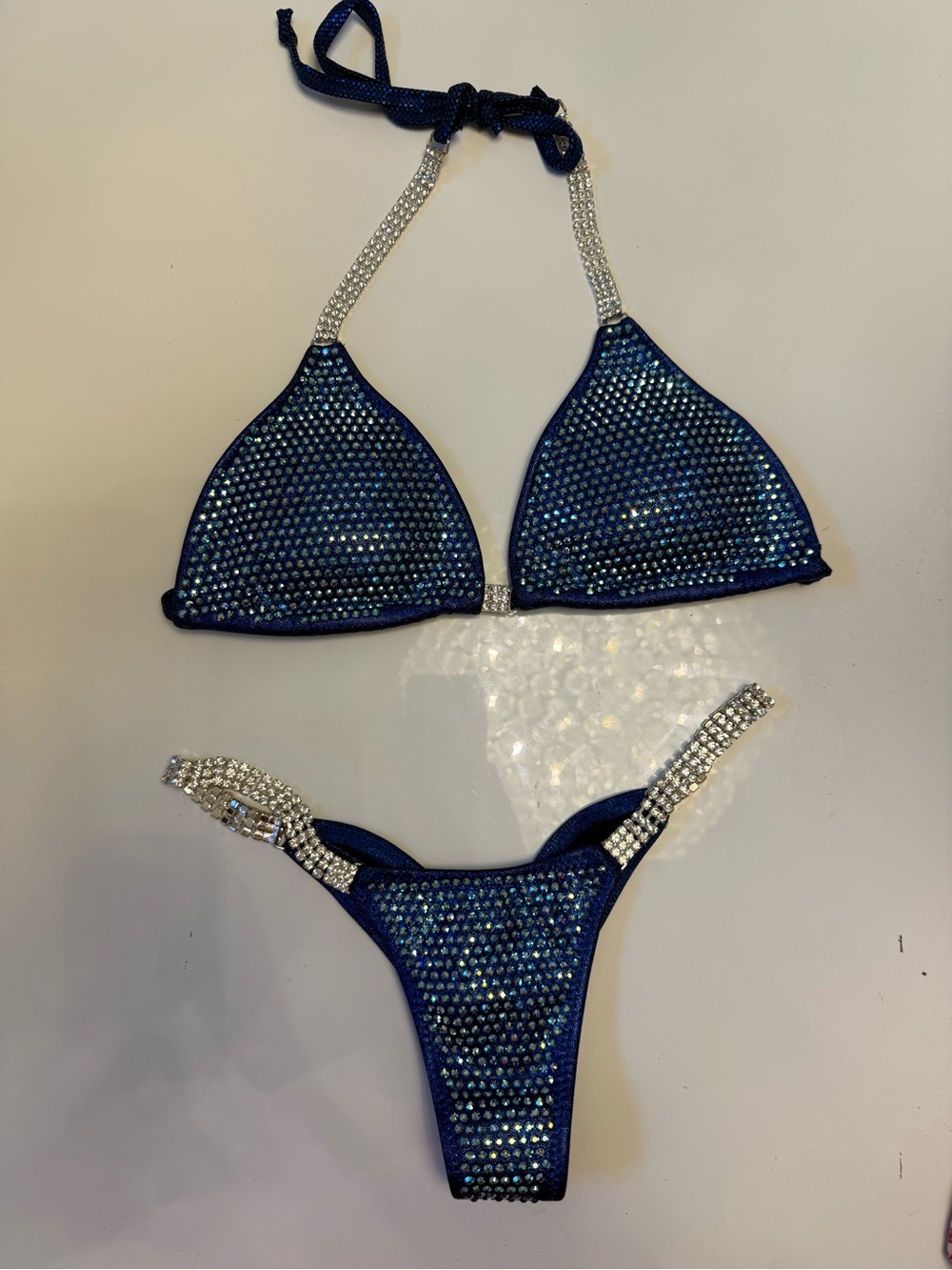 Crystal-Embellished Navy Blue Bikini Set - Women's Swimwear